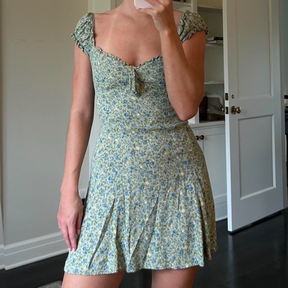 Reformation green and blue printed floral mini dress
